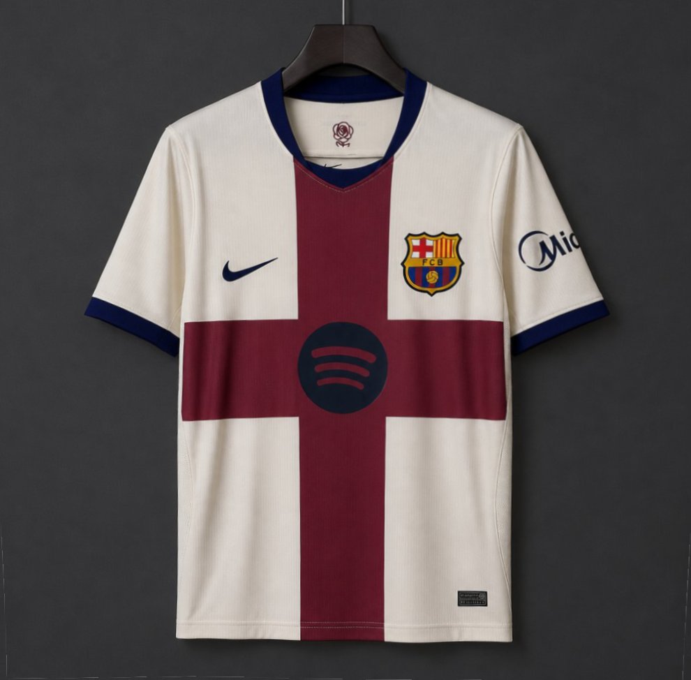 26/27 Barcelona White with Burgundy Cross Away Jersey