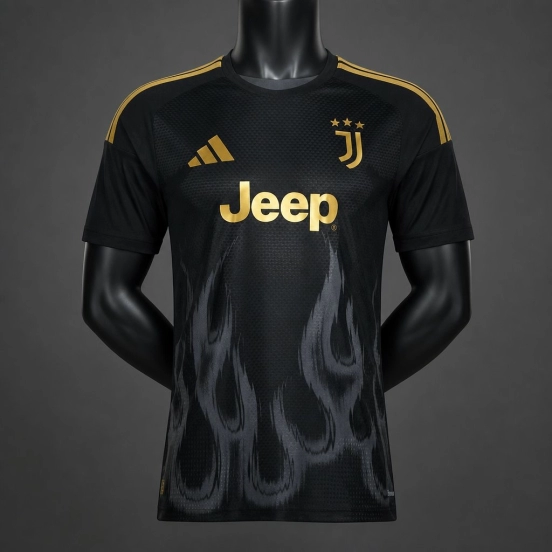 Player Version 26/27 Juventus Black & Gold with Flame Pattern Third Jersey